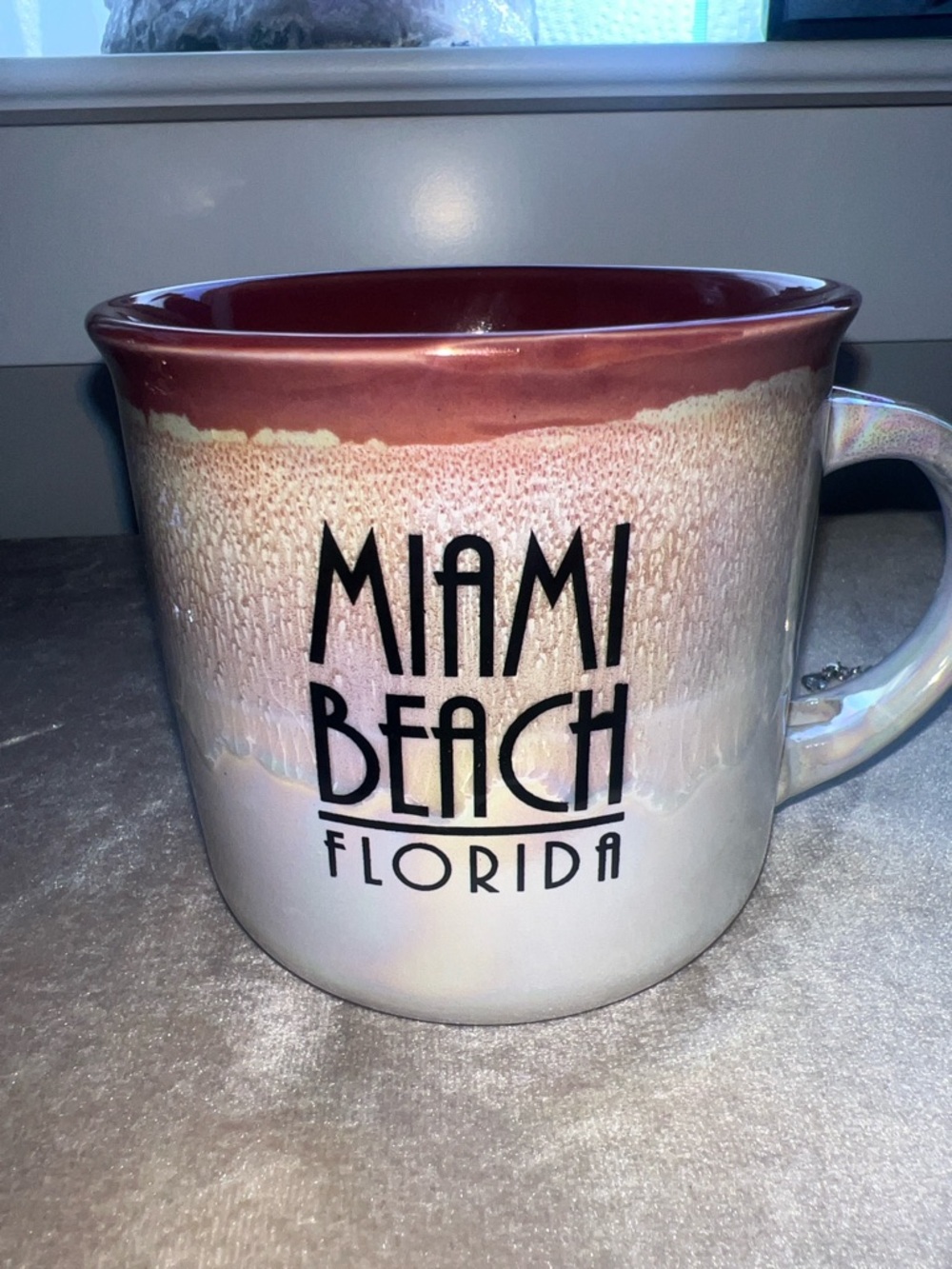 Miami Beach Florida Iridescent Ceramic Coffee Mug - Pink/burgandy